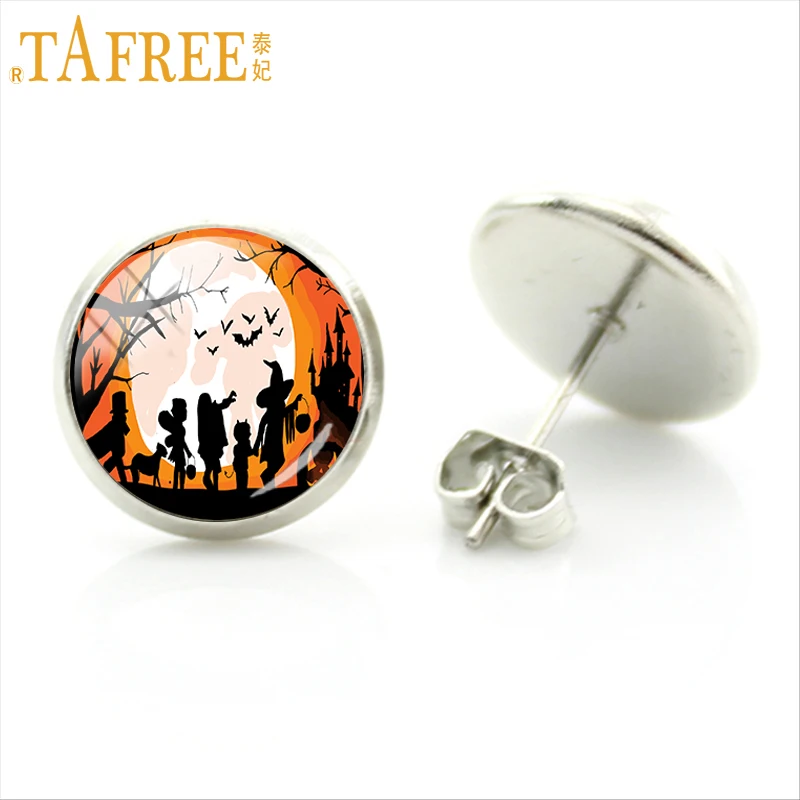 Женские серьги-гвоздики TAFREE вечерние с изображением черной кошки летучей мыши и