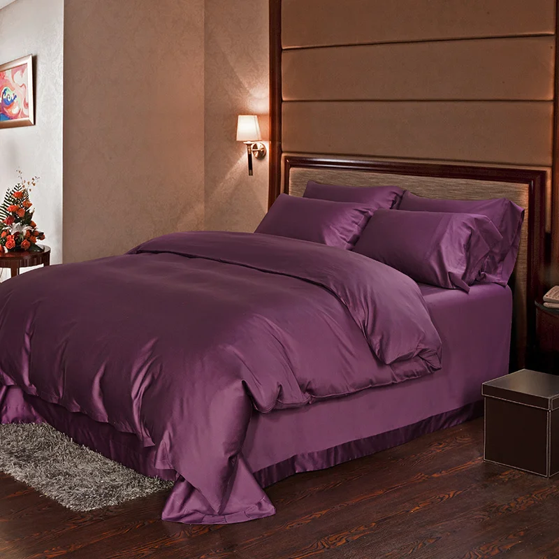 barato Roxo Escuro 100% Conjuntos De Cama De Algodão Egípcio Lençóis Luxo Rainha Capa Edredão Rei Tamanho Doona Colcha Em Um Saco Roupa Colcha