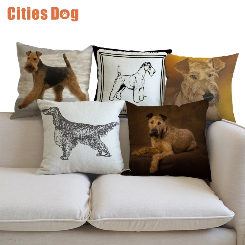 Льняная подушка с изображением животных собаки ирландского терьера наволочка