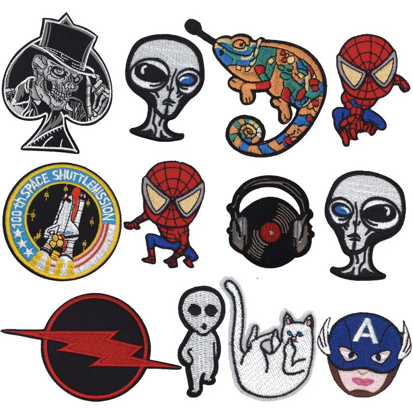 1 шт. новые пришельцы аниме персонаж Череп Кошка нашивки ткань стикер для одежды