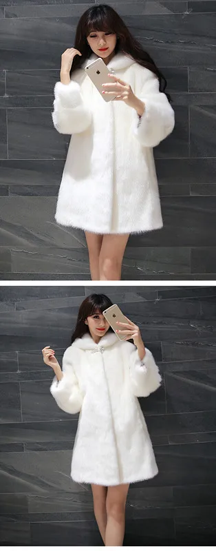 artificial fur coat Women Mink Fur Jacket Women Hooded Faux Fur Rabbit Fur Coat Long Overcoat Plus Size Outwear 4XL Winter Coat