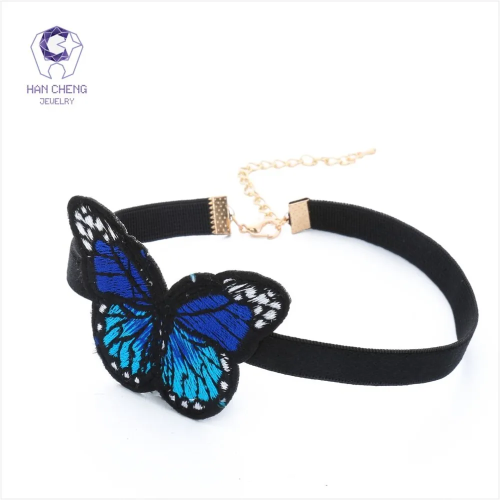 HanCheng Новое модное ожерелье чокер с бабочкой из ленты женское вышитое эластичная