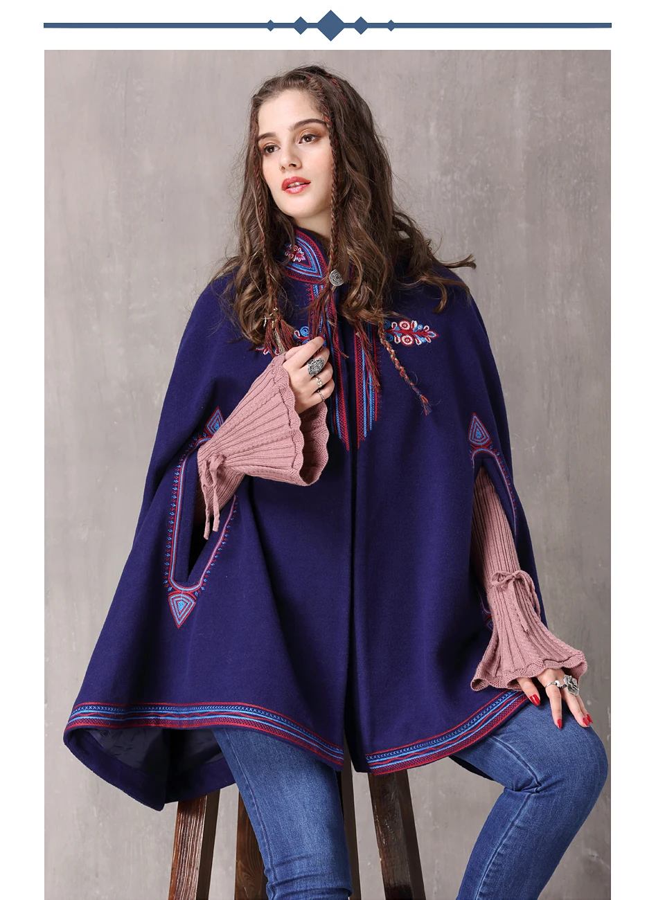 Зимнее женское пальто Yuzi. may Boho новое шерстяное винтажное пальто со стоячим воротником с цветочной вышивкой Свободный плащ Casaco Feminino B9231