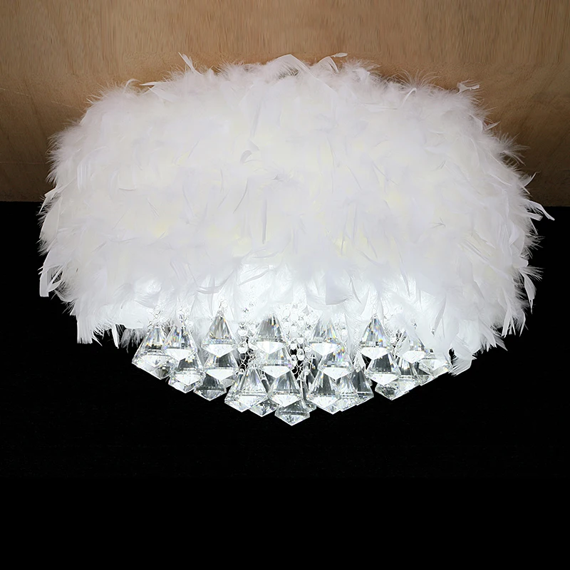 

2016 new Pastoral art minimalist style bedroom creative romantic room crystal feather ceiling lamp