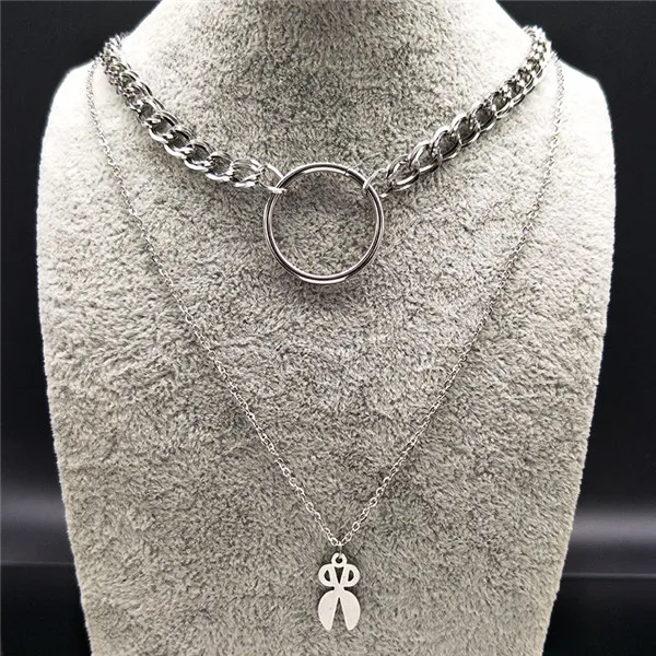 shears Модное лезвие из нержавеющей стали ожерелья для женщин ювелирные изделия двойной слой серебряного цвета ожерелья gotico N17853 - Окраска металла: shears