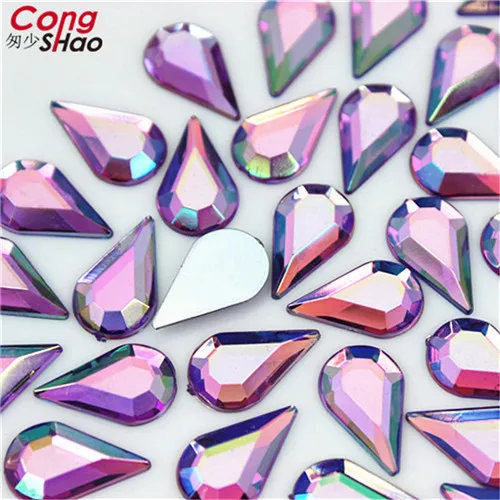 Purple AB 100 шт 8*13 мм падение AB Стразы Акрил, плоский с одной стороны драгоценные камни AB Кристалл камни для DIY телефона 3D дизайн ногтей украшение для лица WC450 - Цвет: Purple AB