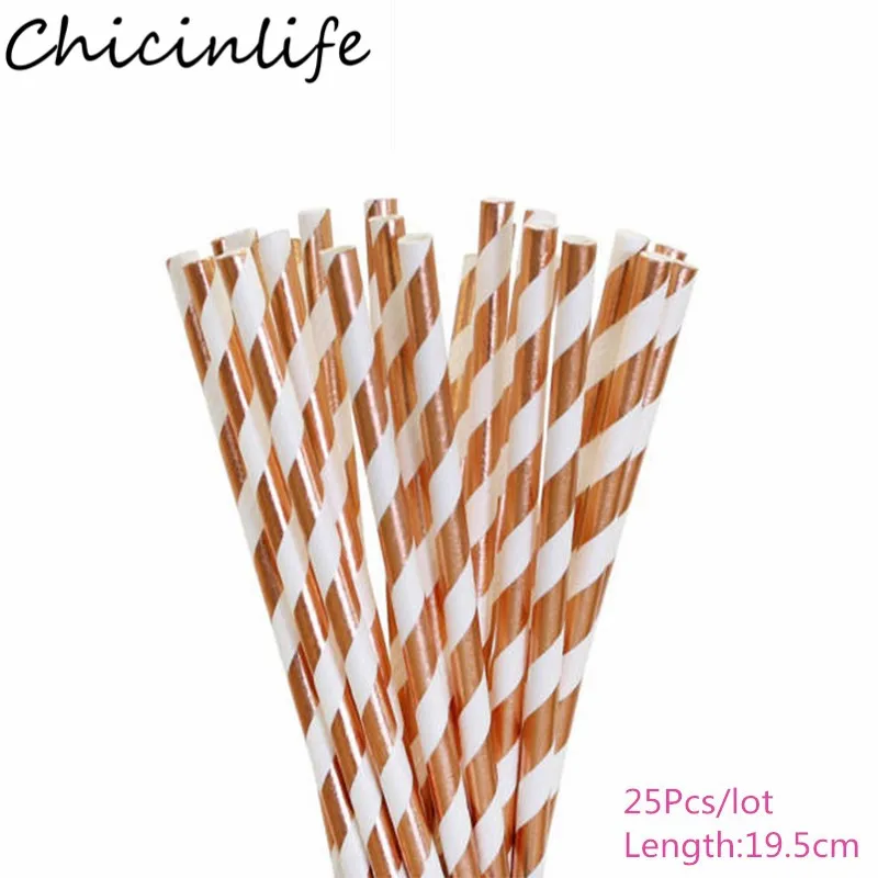 Striped Chicinlife 25 шт. розовое золото одноразовые бумажные полоски соломинки День рождения Беби Шауэр детский сувенир предложение свадебных декоров - Цвет: Striped