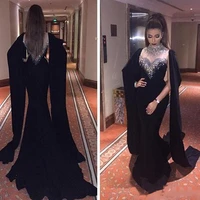 2021 high neck black mermaid prom dresses beaded crystals muslim saudi arabia formal evening prom gowns party dresses