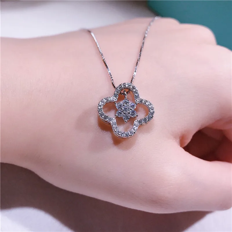 

2019 New Arrival Pure 925 Sterling Silver Designer Women Leaf Shape Pendant Shiny Zircon Women Necklace