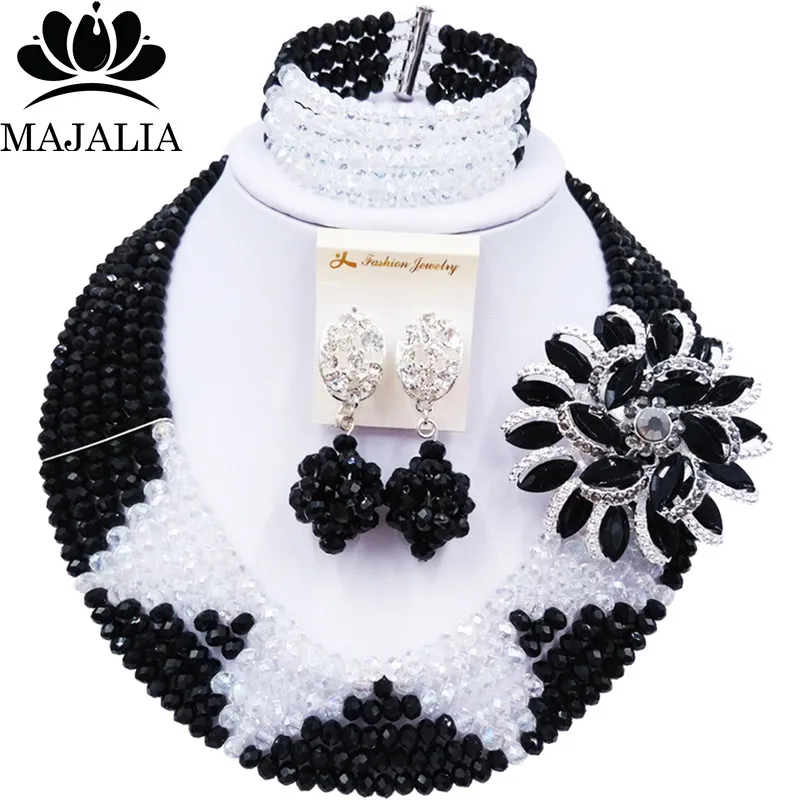 Majalia Pretty Black женский Африканский ювелирный набор нигерийские Свадебные хрустальные наборы 6ST0043 - Окраска металла: Black