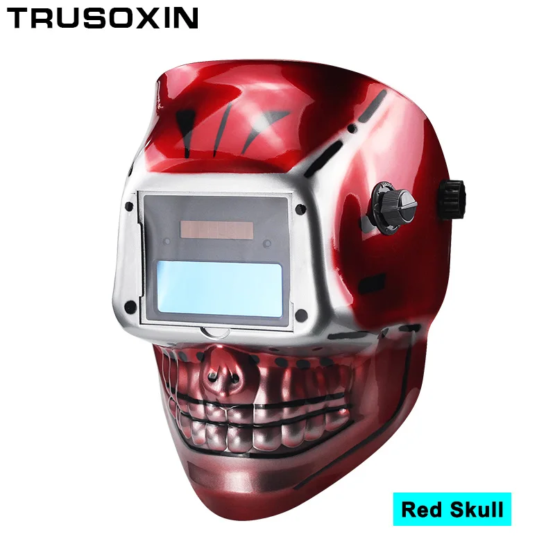 Red Skull AAA батарея+ Солнечная Сварочная маска с автоматическим/сварочный шлем/очки маска для лица для TIG MIG MMA MAG сварочное оборудование и пластиковая крышка - Цвет: Red Skull