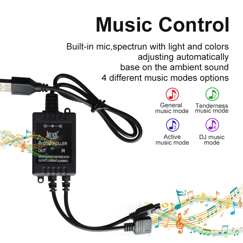 5 В USB Светодиодная лента 5050 RGB ТВ ПОДСВЕТКА 30 светодиодный s/m со звуковым датчиком 20Key RF музыкальный контроллер 50 см 1 м 2 м набор RGB светодиодный лента