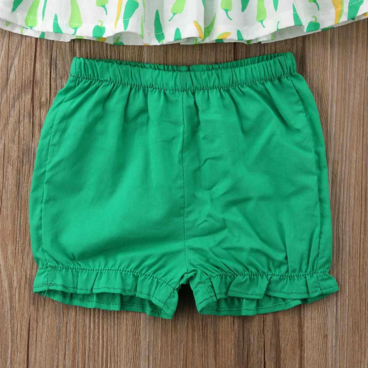 Зеленый комплект для новорожденных девочек топы с принтом перца футболка + шорты