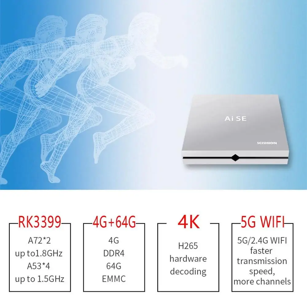 Смарт ТВ игровая приставка Ai Se Android 8,1 приставка ТВ Rockchip 3399 ТВ приставка 4 Гб DDR4 64 Гб 5G wifi BT4.0 H.265 с игровым геймпадом приставка