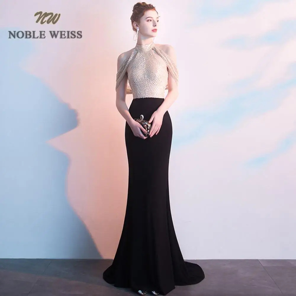 picture color NOBLE WEISS настоящий образец Холтер тяжелый бисером сексуальное вечернее праздничное платье с открытой спинкой Русалка платье для выпускного вечера со шлейфом - Цвет: picture color