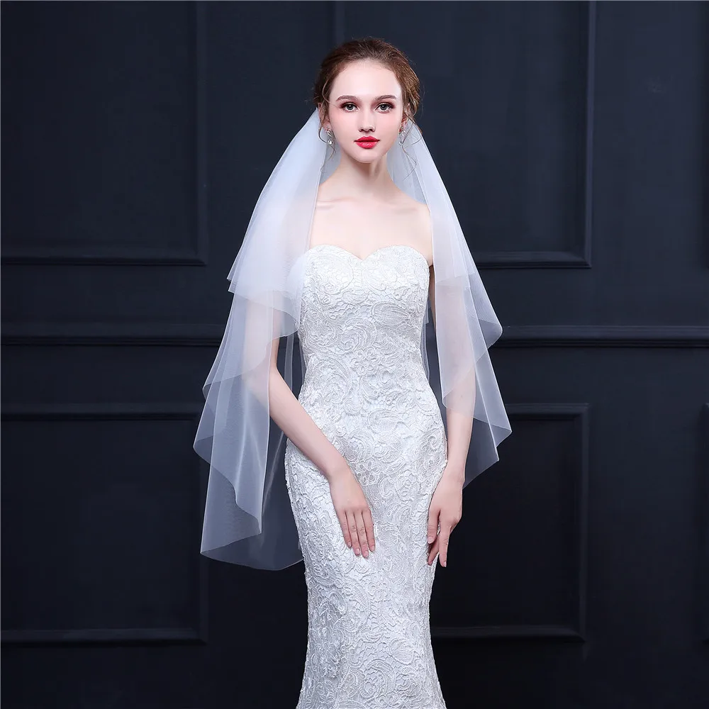

Simple Short Tulle Wedding Veils Cheap Two Layer With Comb White Ivory Bridal Veil for Bride for Marriage Wedding Accessories