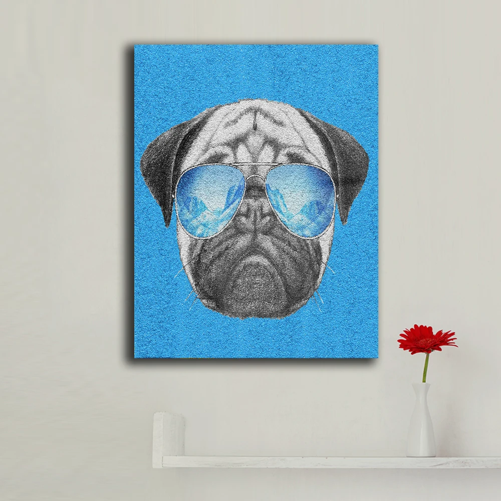 

Настенная картина большого размера с изображением Мопсов и солнцезащитных очков, Картина на холсте для гостиной, украшение для дома, картин...