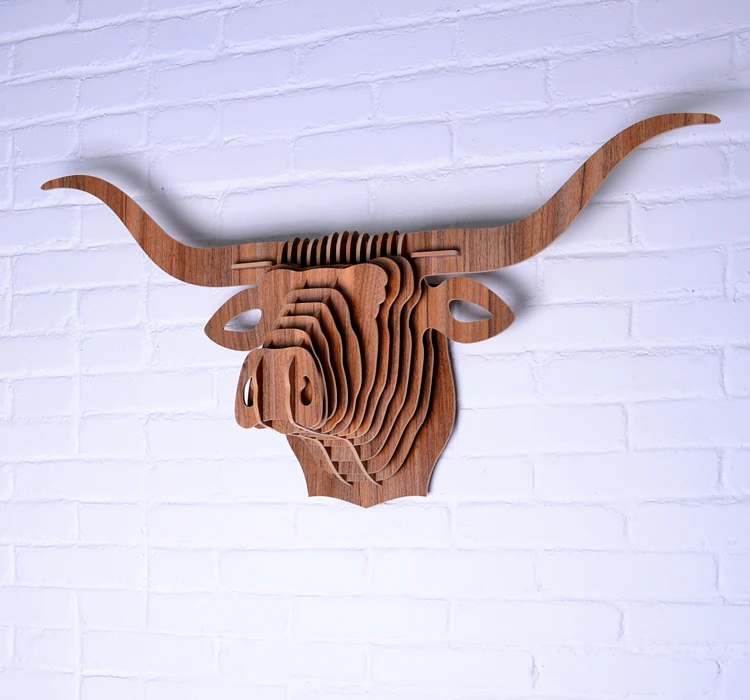 Бык голова стене висит творческий животных buffalo OX глава декор DIY деревянный