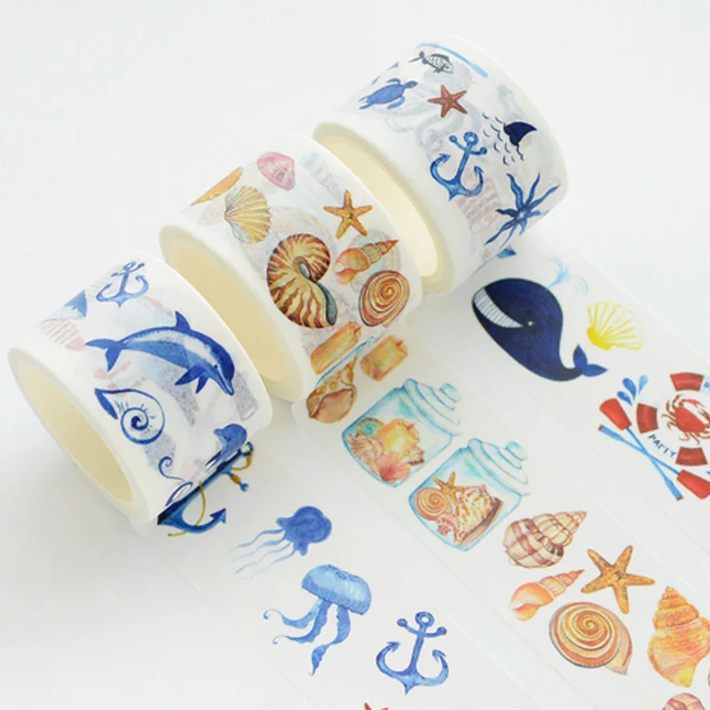 3 шт./кор. 1,5-3 см* 5 м свежие печать растения рыбы лента washi для художественного оформления ногтей, ручная работа Скрапбукинг планировщик изоляционная лента клейкая kawaii