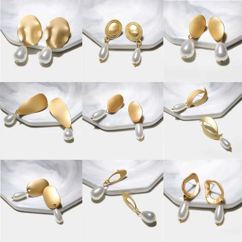 Корейский дизайн пресноводного жемчуга золотистые серьги-подвески