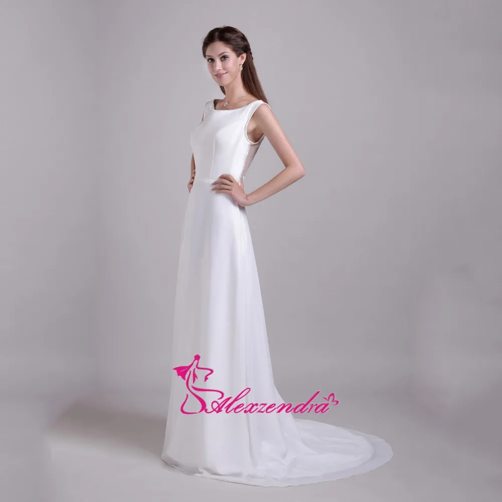 Alexzendra White Chiffon Simple Beach Illusion Back Vintage Wedding Dress Vestido De Noiva Bridal Gown Plus Size | Свадьбы и