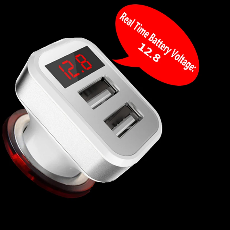 Автомобильное зарядное устройство с двумя USB-портами и светодиодным дисплеем 2 1 А