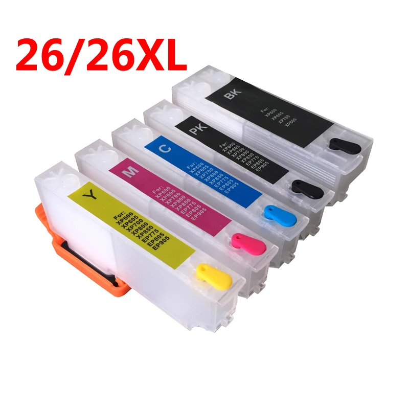 

5PCS T2621 26/26XL Refillable Ink Cartridge for epson XP600 XP605 XP700 XP800 XP510 XP615 XP610 XP605 xp820 XP520 XP620 XP625