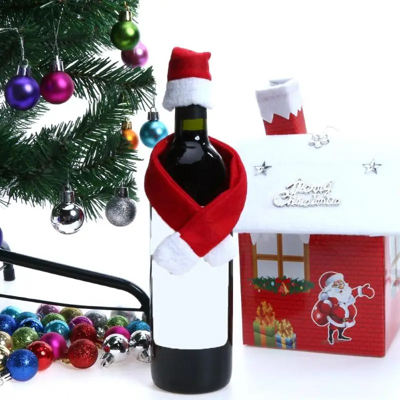 1 Set Party Christmas Wine Hat Scarf Tie Bottle Cover for Home Dinner New Santa Claus Gift Kitchen Table Cup Decor | Дом и сад