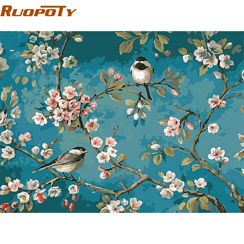 RUOPOTY птицы и цветы DIY Набор для рисования по номерам рисунок на холсте домашний