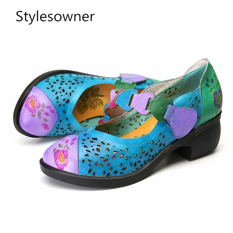 Stylesowner весна лето открытые женские тонкие туфли ретро комфорт низкий каблук