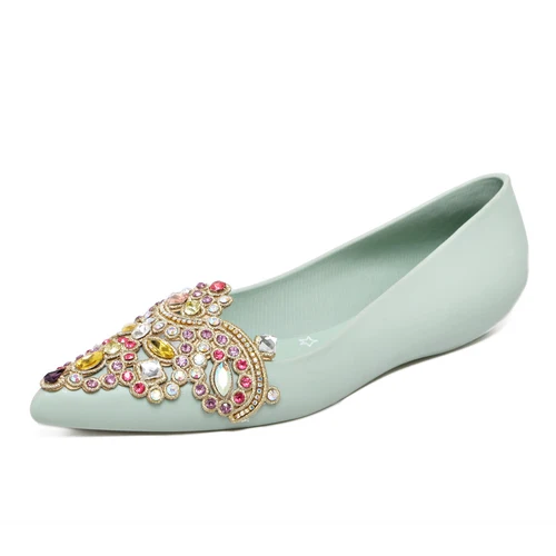 Light Grey Women's Soft Rhinestones Crystal Pointed Toe Flat Sexy Loafers Sandals Jelly Candy Colors Casual Party Shoes Summer A1090 - Цвет: Light Grey