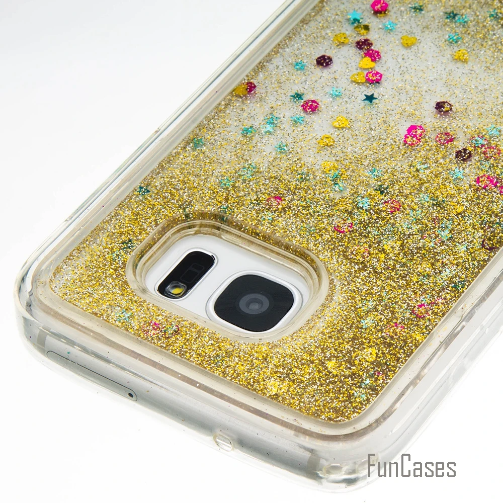 Coque Bling Love Heart Soft TPU Phone Case Cover For Samsung Galaxy S7 Edge Funda Quicksand Cell EDGE | Мобильные телефоны и