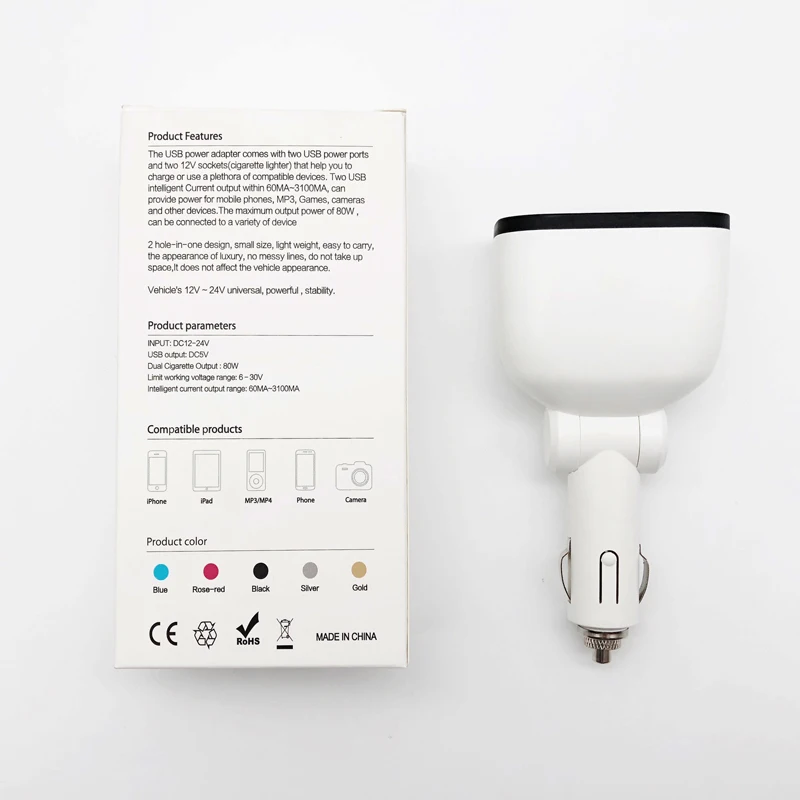 Автомобильное зарядное устройство с двумя USB-портами 5 В 2 4 А быстрая зарядка USB
