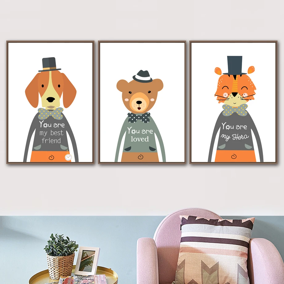 

Cartoon Cat Bear Dog Wall Art Canvas Painting Nordic Posters And Prints Nursery Canvas Art Wall Pictures Baby Kids Room Decor
