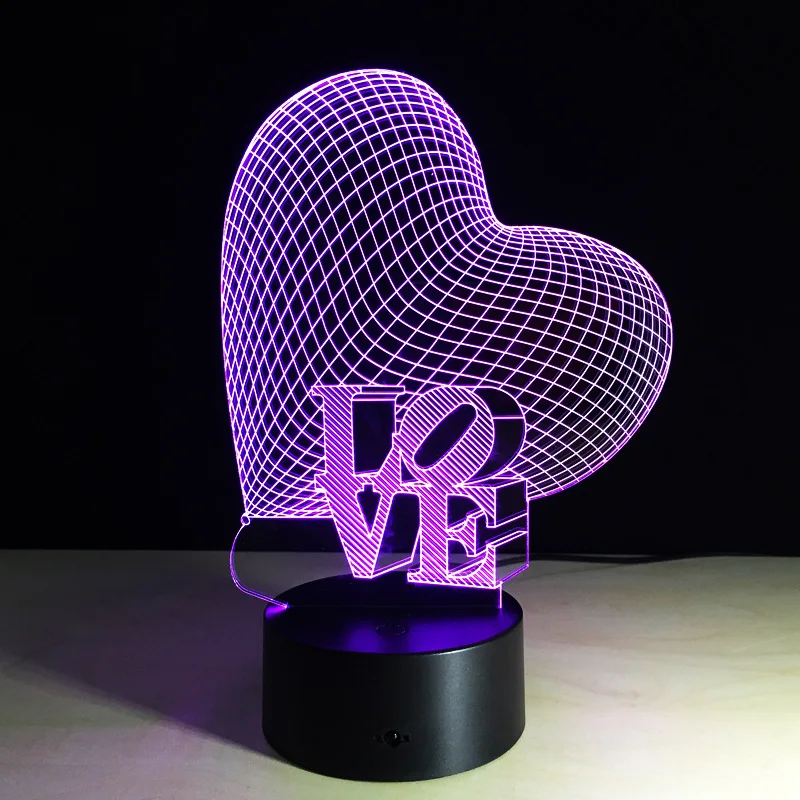 

Love Heart - 3D Acrylic Optical Illusion LED Lamp Romantic Wedding Decor Valentine Day Lovers Gift 7 Colors Change Mood Lights