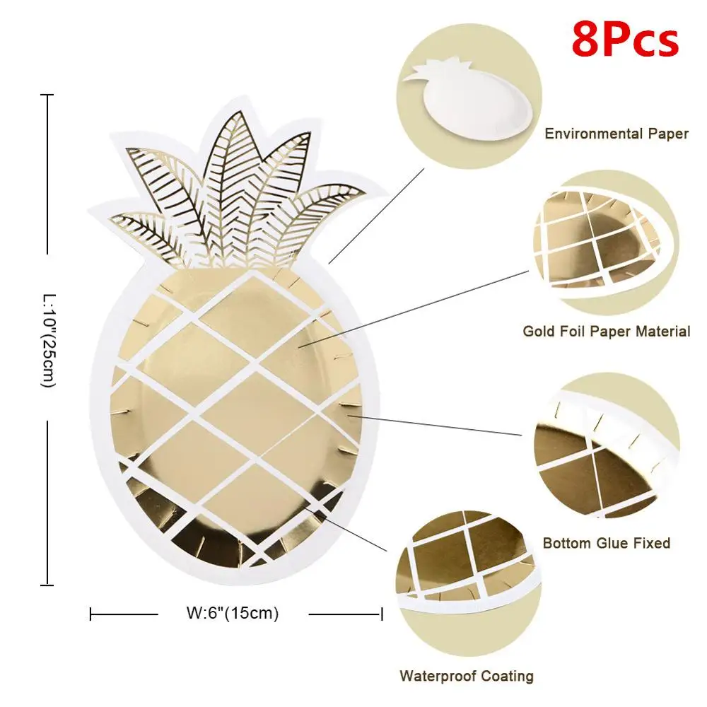 Pineapple Plates OurWarm, розовая фольга, Золотая одноразовая посуда, набор, бумажные тарелки, чашки, вечерние, одноразовые столовые приборы, наборы для дня рождения, дома, сбора, барбекю - Цвет: Pineapple Plates