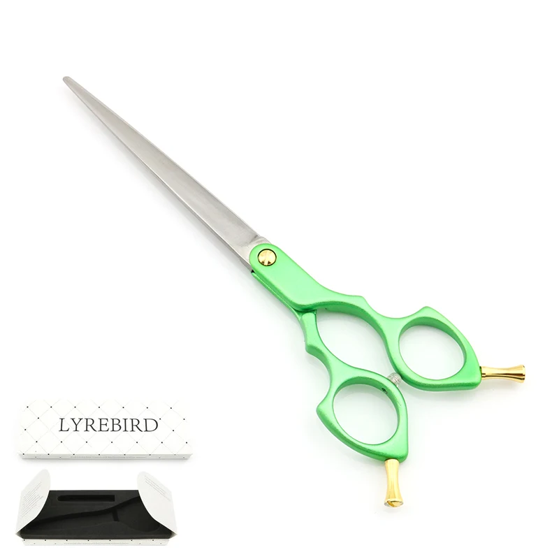 Green with box 7INCH Профессиональные ножницы для стрижки собак 7 дюймов ножницы для стрижки собак прямые 6 цветов ручка Супер Япония 440C Lyrebird Топ класс - Цвет: Green with box 7INCH