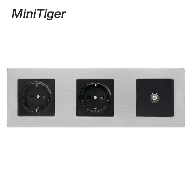Minitiger стандарт ЕС черная панель из нержавеющей стали двойная настенная розетка