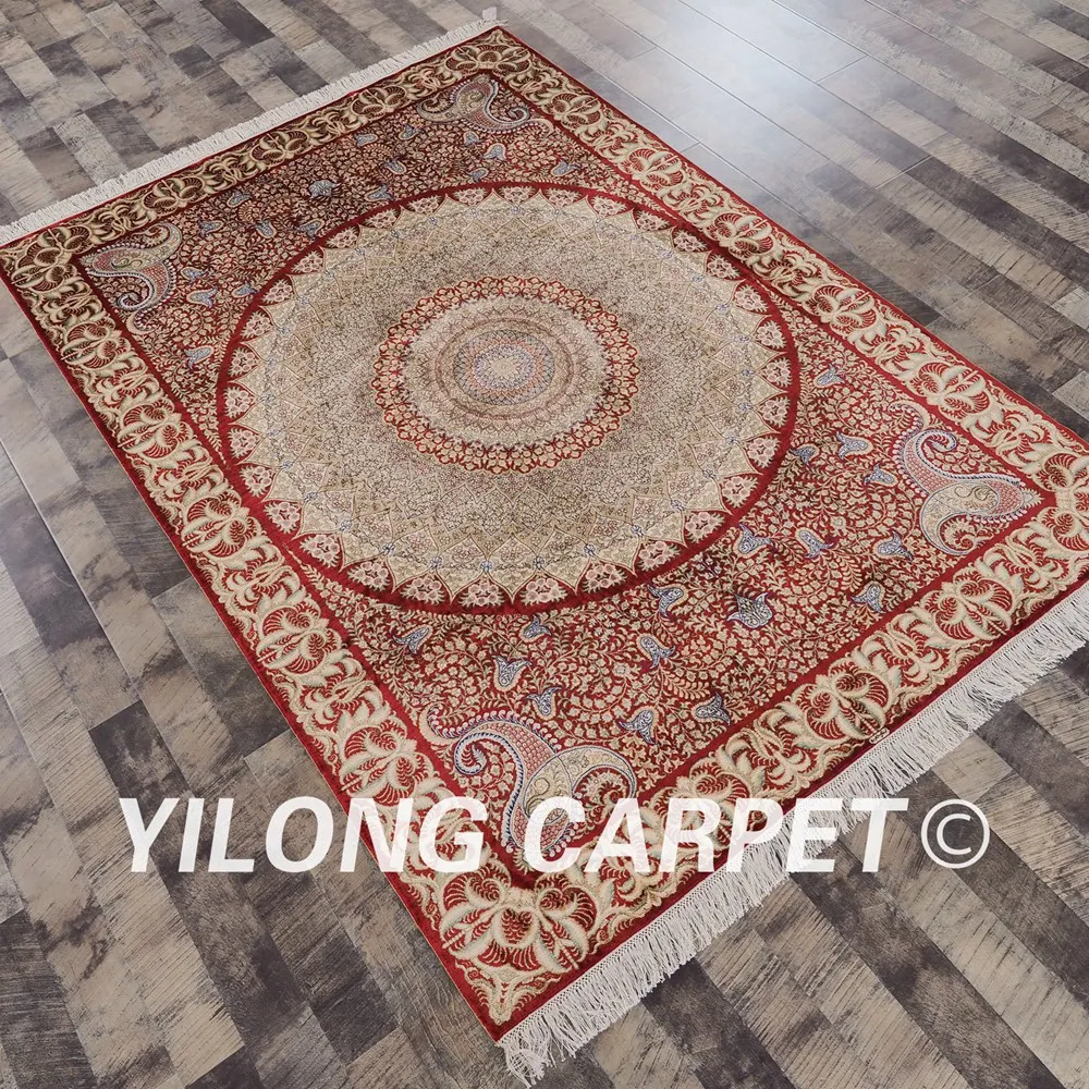 Yilong 5 &quotx 7&quot ручной персидский красный ковер турецкий бежевый медальон шелковый