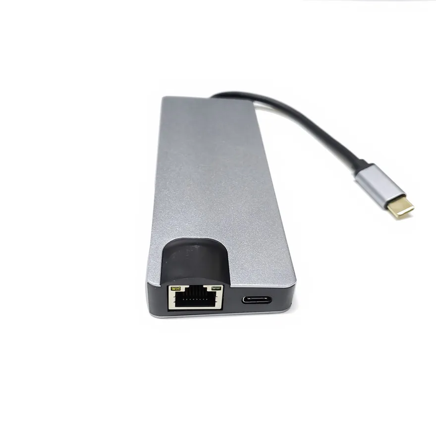 USB концентратор 8 в 1 HDMI 4K стандартный RJ45 Gigabit Ethernet порт VGA Тип C питания SD TF