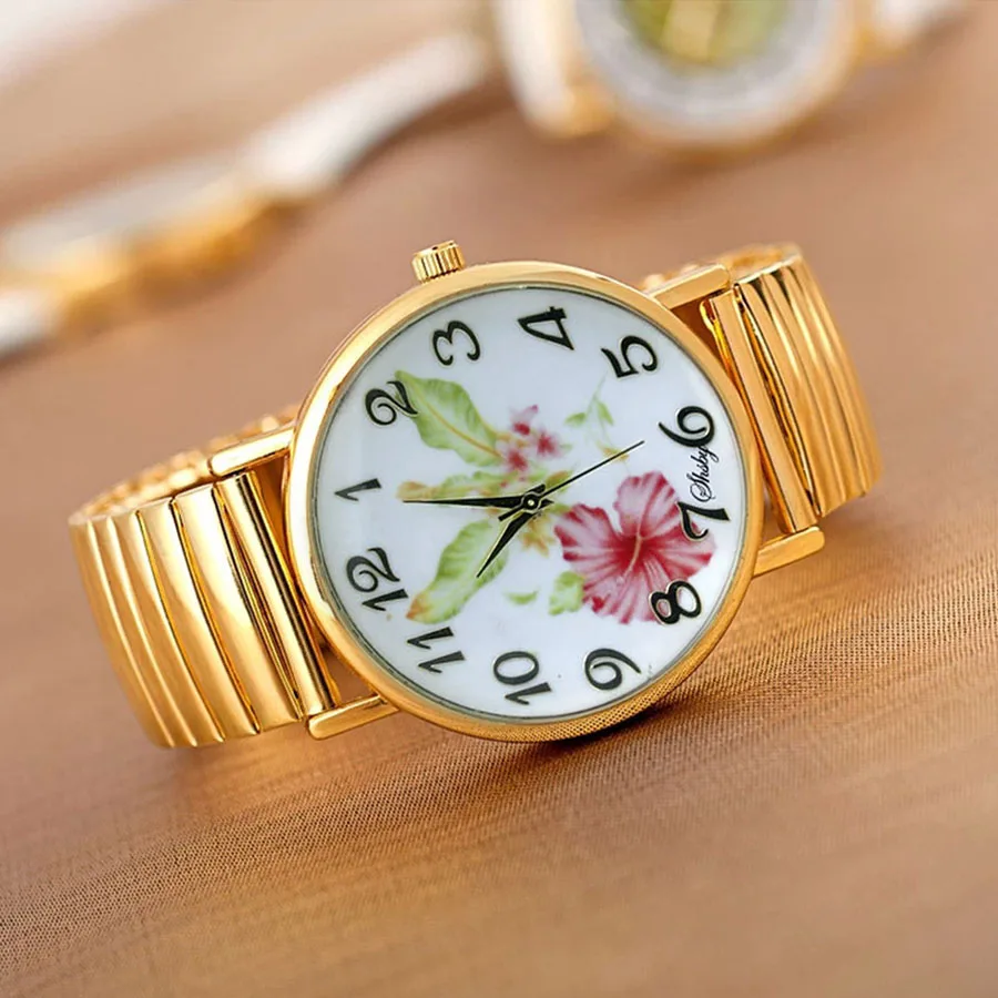 Shsby горячая распродажа высокое качество золотые эластичные часы из нержавеющей стали женское платье кварцевые наручные часы Новое поступление женские часы с цветами
