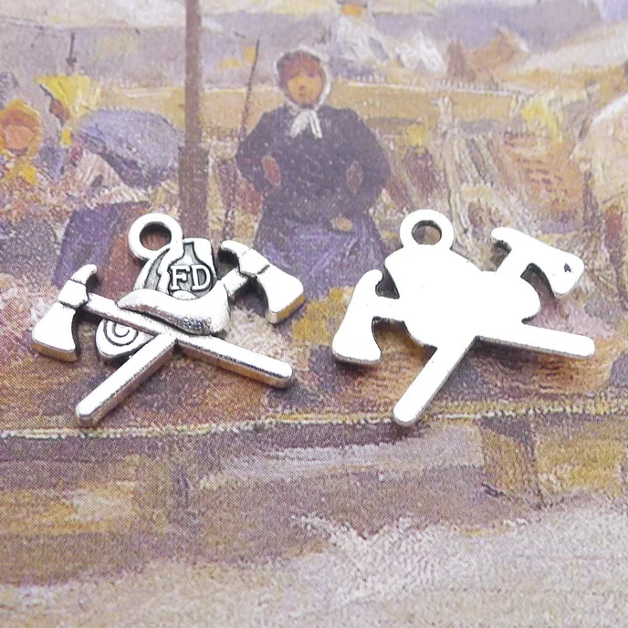 

10 Pieces/Lot 19mm*16mm Diy Jewelry Accessory antique Silver plated fire department firefighter charms For Jewelry Making