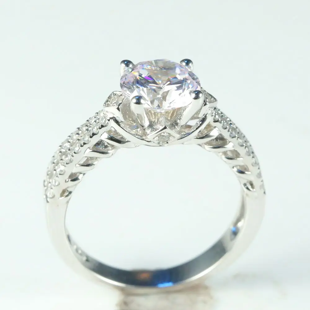 

6.5MM Round CZ Sterling Silver 925 Plated White Gold Engagement Wedding Ring