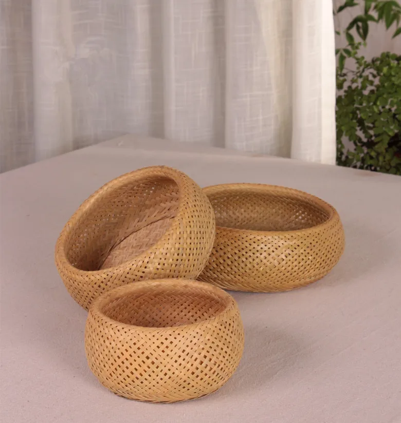 Круглые бамбуковые ручки тканые корзины, для хранения Eco-Friendly Подарочная корзинка для фруктов леденцы/ящик для хранения овощей Кухня Органайзер