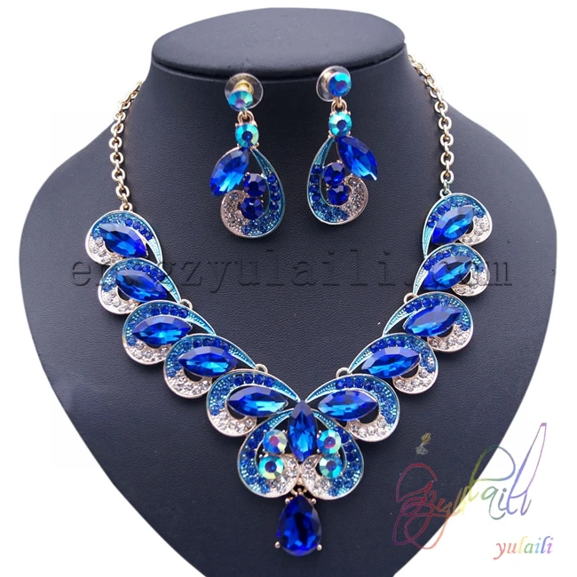 Женщина ювелирные изделия 2016 Белый металл Синий кристалл ожерелья | Украшения и