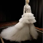 Элегантная белая многослойная юбка с оборками, асимметричная вечерняя фатиновая юбка для свадебных торжеств, длинная фатиновая юбка-пачка с высокой талией