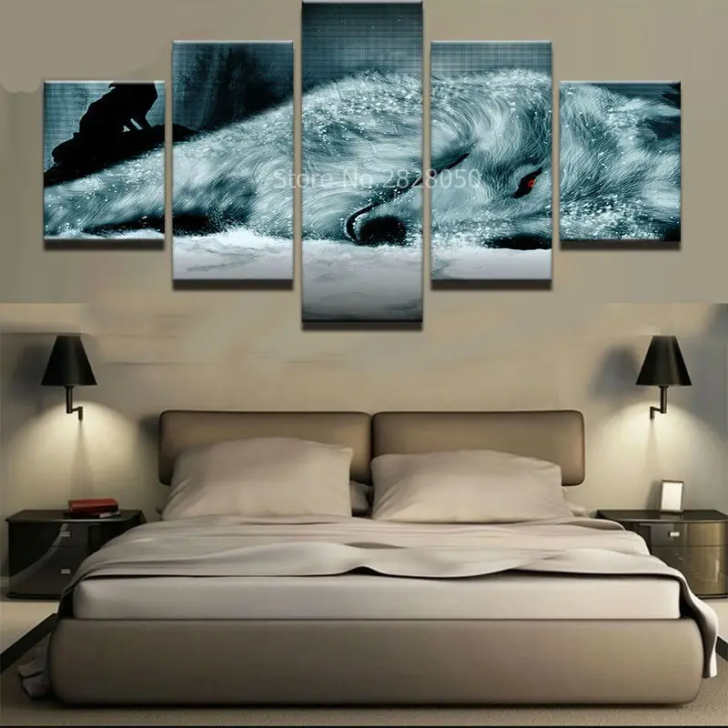 Синий попугай олень животное холст искусство 5 панелей картина в рамке гостиная