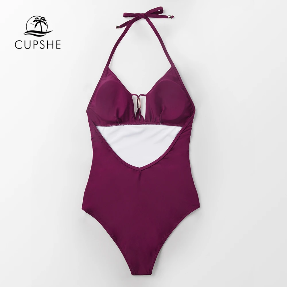 CUPSHE однотонный Фиолетовый купальник с открытой спиной Холтер Цельный женский