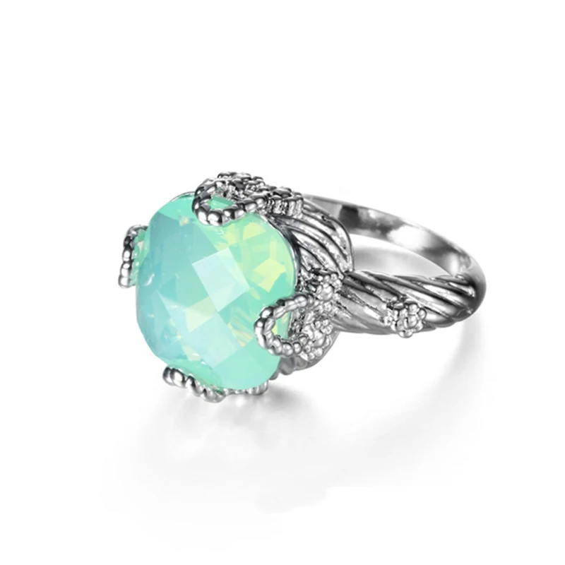 Женское кольцо принцессы Kate Green Gem серебряное с зеленым кристаллом ювелирное