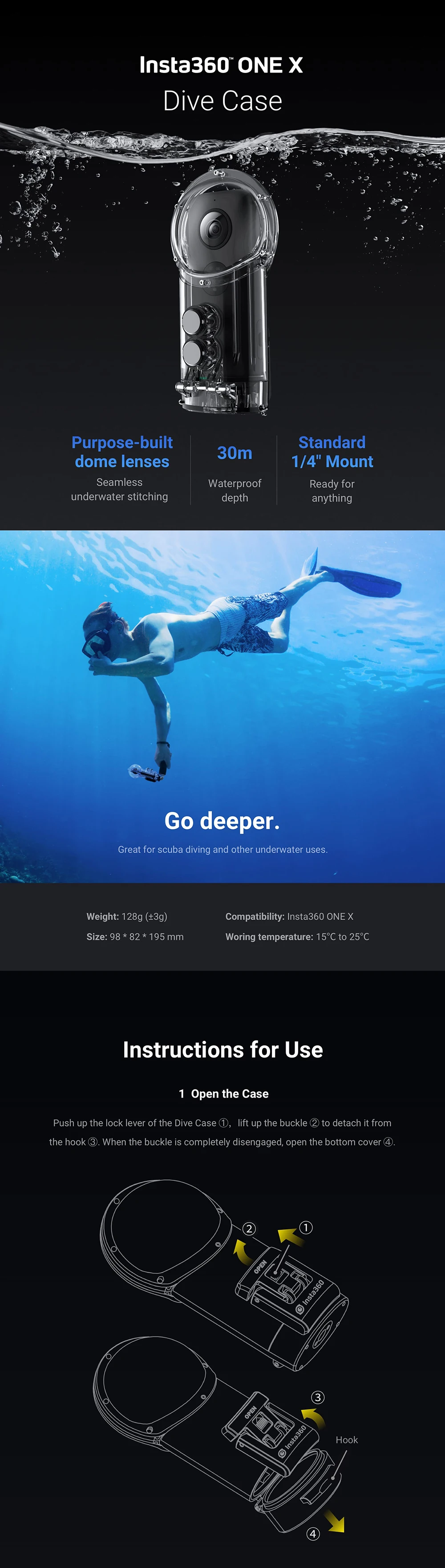 Insta360 ONE X Venture чехол или чехол для дайвинга защитный чехол для Insta 360 ONE X Action camera водонепроницаемый чехол для дайвинга 30 м 5 м